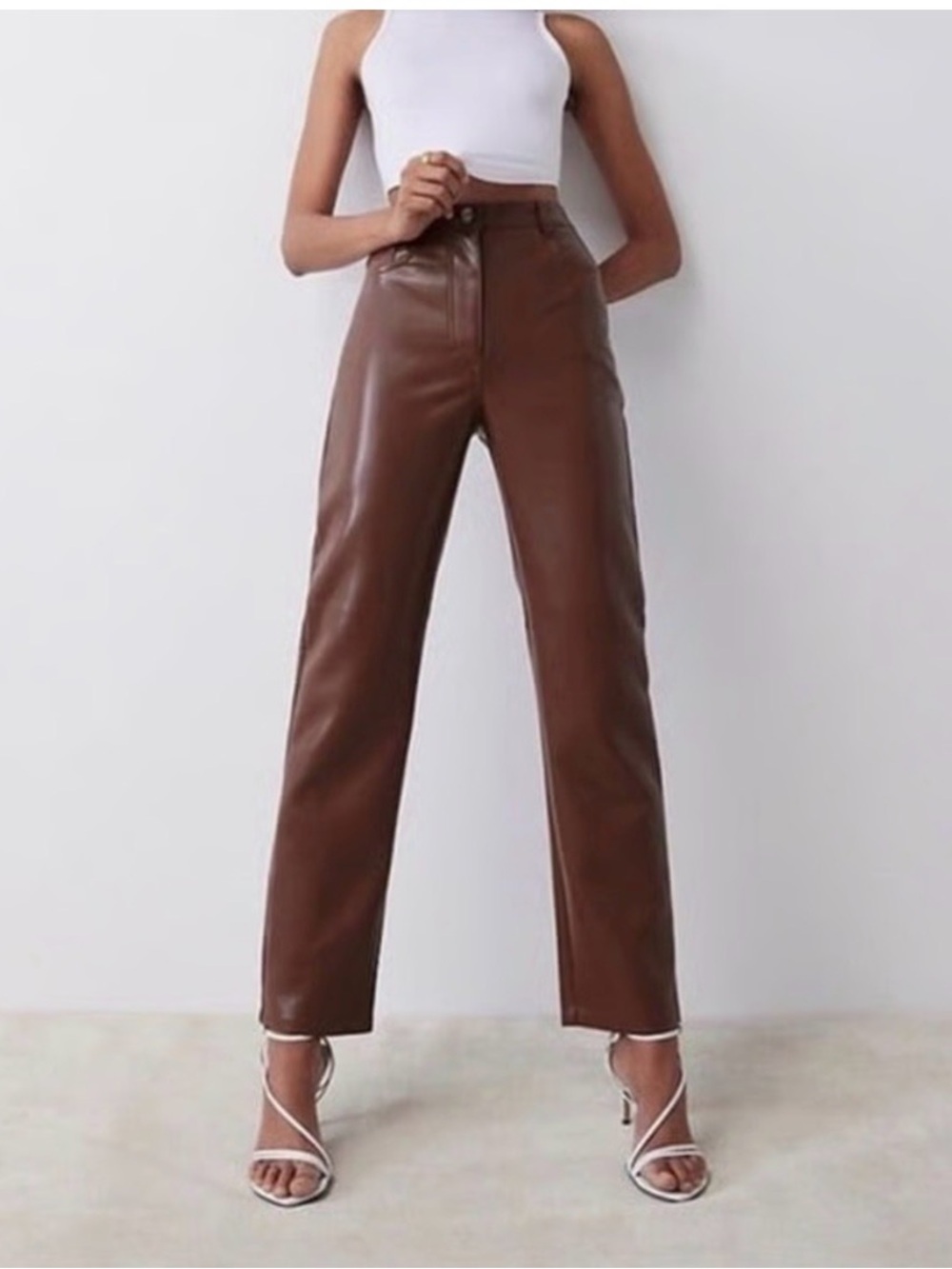 Aritzia Wilfred Faux Leather Vegan Melina Pants Cognac Brown size 6 VGUC